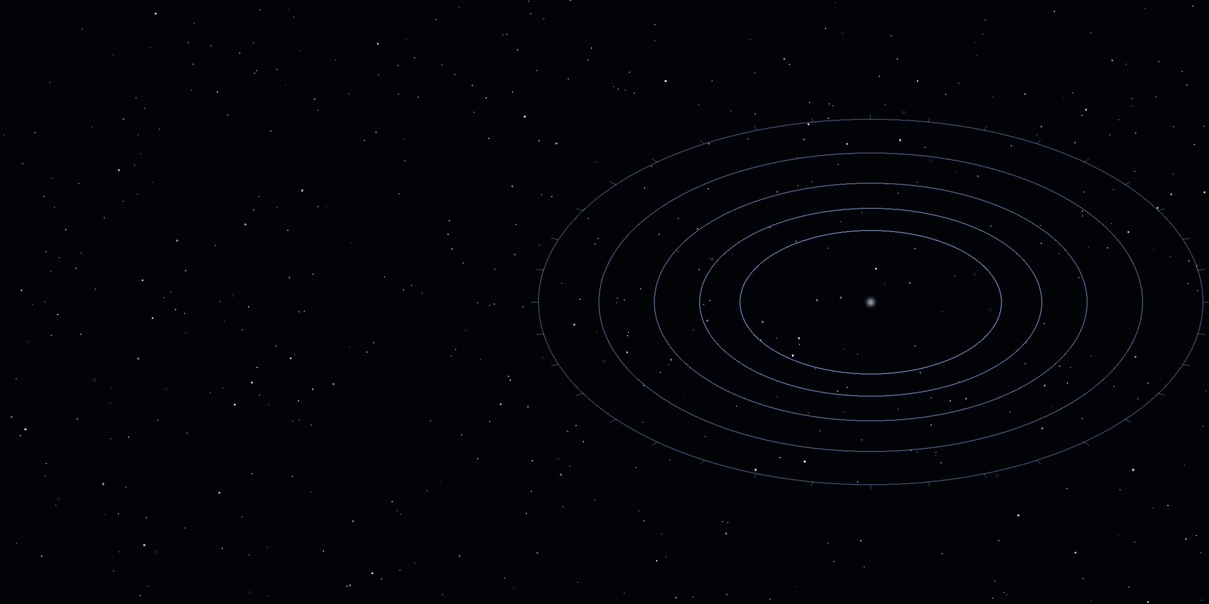 Illustration of concentric orbital rings against a starfield